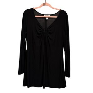 White House Black Market Size L Black Long Sleeve V-Neck Top Whimsigoth